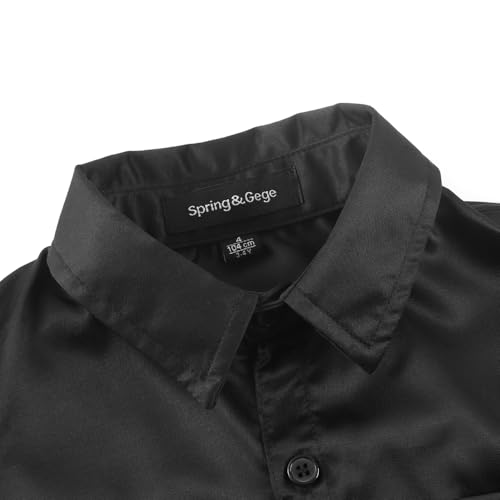 Spring&Gege Boys Dress Shirt Sateen Long Sleeve Wrinkle-Free Solid Formal Wedding Button Down Shirts3