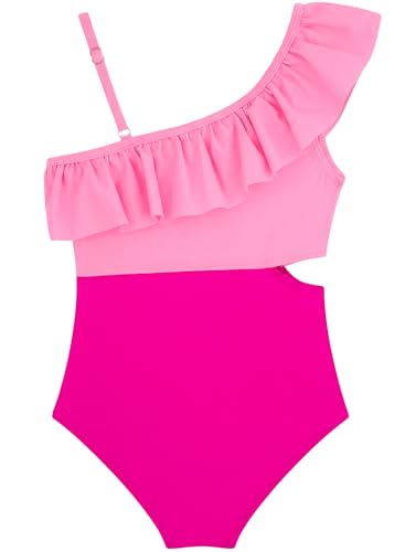 Image of Alakuoti Girls One Piece Swimsuits Cutout Ruffle Bathing Suit Quick Dry Beach Swimwear with Adjustable Strap 5-14 Years
