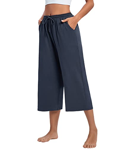 ASIMOON Women's Drawstring Yoga Capri Pants Loose Comfy Workout Sweatpants Wide Leg Lounge Pants with Pockets