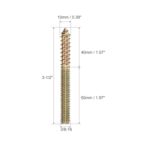 Image of uxcell 3 /8-16x3-1 /2 Hanger Bolts, 8pcs Double Ended Screws Wood Dowel Screws for Furniture