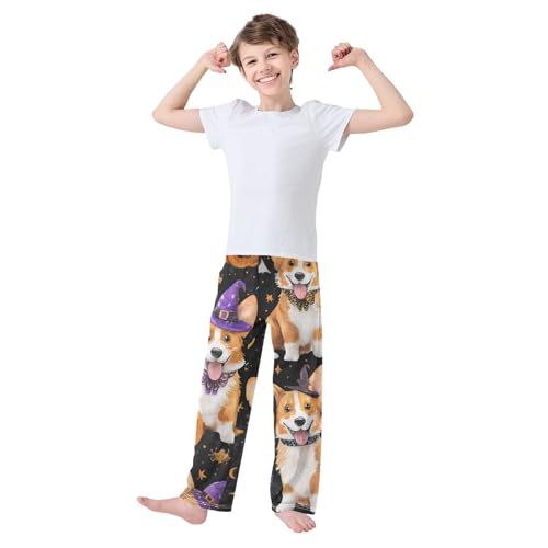 Corgi Dog Halloween Pumkin Boys Long Pants Soft Trousers Elastic Waist Kids Lounge Bottoms with Pockets S-XL3