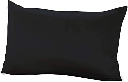 THXSILK 100% Mulberry Silk Pillowcase with Cotton Underside - King Size 20"x36", Black