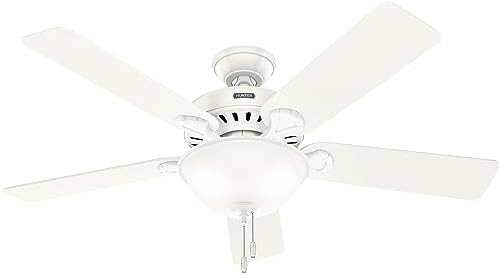 Hunter 52 inch Indoor Ceiling Fan with LED Light - White Ceiling Fan with Pull Chain, For Bedroom or Living Room, Standard Mount, No Remote, 5 Blades, Includes Bulbs - Pro's Best 52727, Fresh White