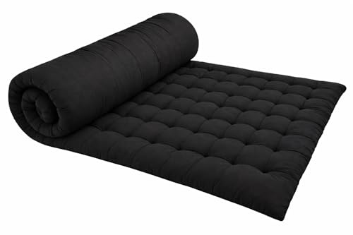 Image of ATOOTFUSION Soft Cotton Quilt | Foldable Light Weight Filled Single Firm Cotton Quilt Mattress| Gadda (Solid Coloured, 2 Sleeping Capacity, 5 x 6 ft or 72 x 60 Inches Queen) (Black)