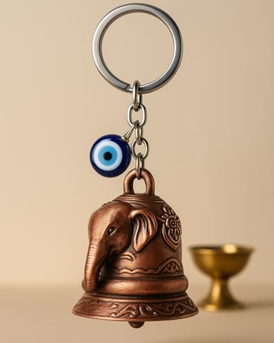 Image of Tiny Tim Guardian Bell with Evil Eye Charm - Protective Motorcycle & Car Accessory - Tibetan-Inspired Design - Wards Off Negative Energy - Ideal Gift for Bikers & Travelers