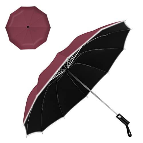 Lively Life Parapluie pliable coupe-vent avec lumière LED [210T 105 x 60 cm] Parapluie inversé, 10 baleines renforcées Parapluie compact de voyage pour homme et femme, Vert Mousse Cover