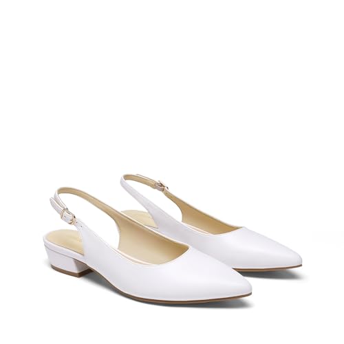 DREAM PAIRS Women's Slingback Heels Pointed Closed Toe Low Block Heels for Office Party Wedding Dress Shoes,Size 8.5,White,DWUMPU2504 by DREAM PAIRS - Image 5