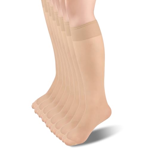 Fangshu 8 Paires Mi Bas Femme, 15 DEN Mi Bas de Contention Femme Élasticité Transparent Chaussettes Transparentes Confort Durable Maintien