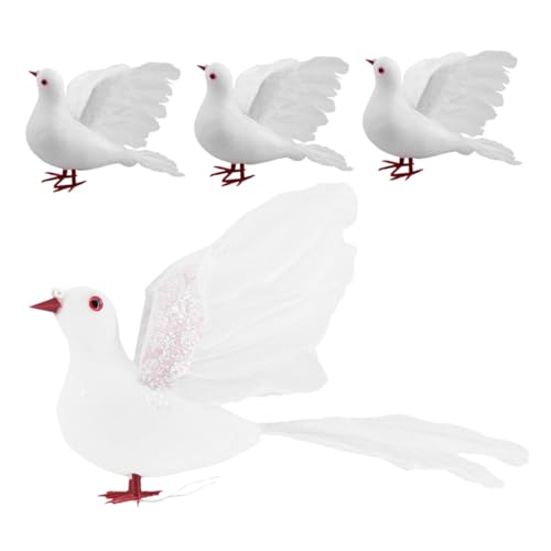 OSALADI Künstliche Tauben 4 Stück Weiß Große Federn Dekoration für Hochzeiten Einkaufszentren und Pflanzenarrangements Vielseitige Deko für Innen und Außen