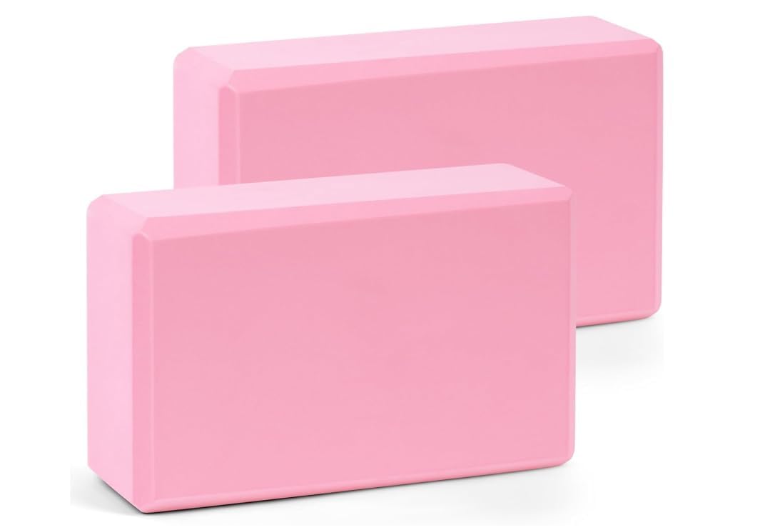 2 Pack Yoga Blocks – Non-Slip Foam Bricks for Pilates Fitness & Yoga Practice | High Density Lightweight Gym Blocks for Stretching Balance (Pink)
