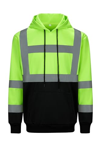 Men's ANSI Class 3 High Visibility Reflective Safety Hi Vis Hoodie Pullover with Black Bottom for Work4