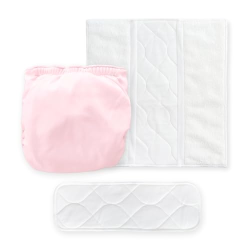 Amazing Baby Hybrid Cloth Diaper Cover/Swim Diaper, Med, Sz 3 (12-25 lbs), Use Boosties Disposable or Reusable Inserts, Pastel Pink, SmartNappy Set:...