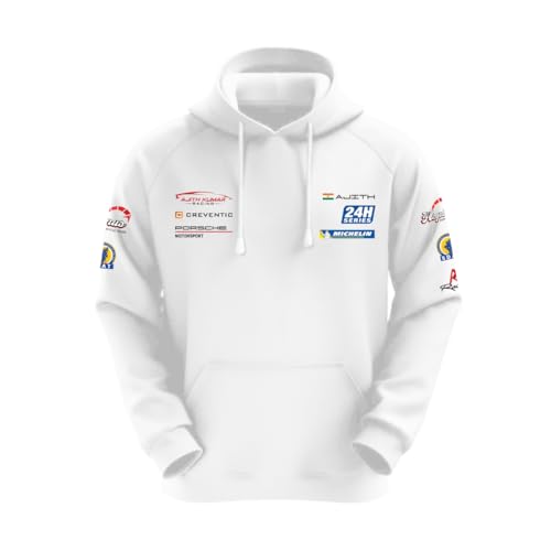 Image of DUDEME : Ajith Kumar Car Racing Motorsport Hoodie | AK Designs | Car Enthusiast for Men & Women White Hoodie 100% Cotton Car Printed Hoodies.