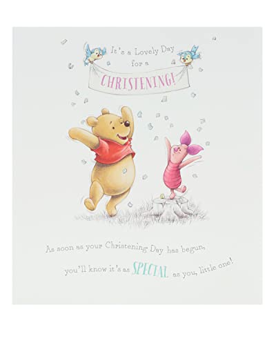 UK Greetings Jolie carte de vœux de baptême – Carte de baptême Winnie l'ourson – Carte de baptême Disney – Carte de baptême pour garçon – Carte...