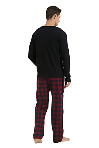 GLOBAL Men’s Flannel Pajama Set 100% Cotton Pijamas Elastic and Drawstring Bottoms and Crew Neck Tops Light Blue Plaids2