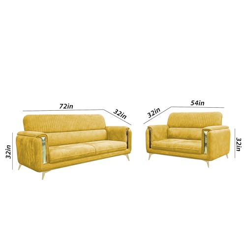 Image of Casaliving Gelio 3+2 Seater Sofa Set for Living Room (Yellow Colour) Premium Fabric Sofa