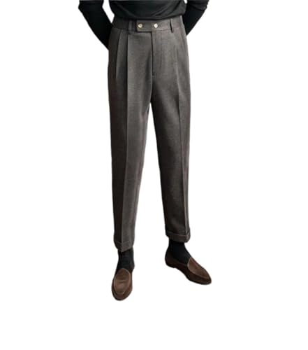 Men’s Luxury Naples Slim-Fit High Waist Dress Pants British Retro Style Woolen Leisure Trousers