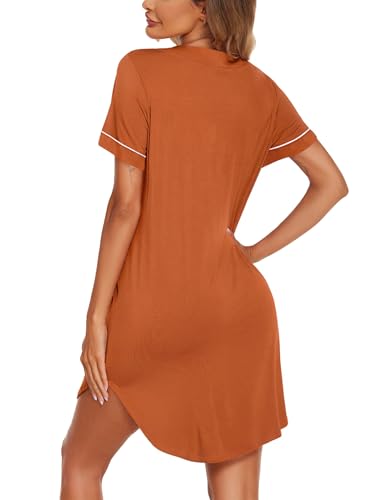 Image of Ekouaer Nightgowns for Women Button Down Night Gowns Short Sleeve Sleep Shirt V Neck Nightshirt Soft Sleepwear Pajams Dress
