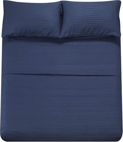 Image of BSB HOME 210 TC Premium Glace Cotton Striped /Lining Plain Bedsheet for Double Bed King Size with 2 Pillow Covers for Home-Hotels-Guest House-Blue