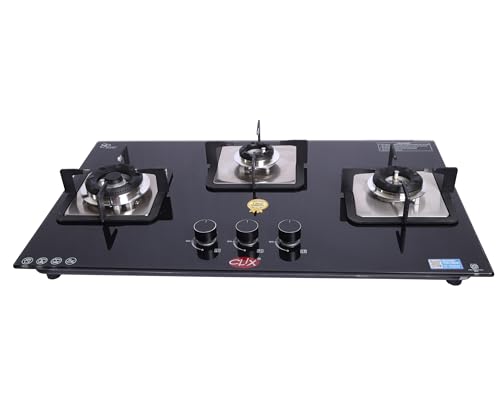 Clix 3 Burner Hob Glass-Big | 3 Burner Built-In Gas Cooktop | Elegant Glass Finish, High Flame Efficiency