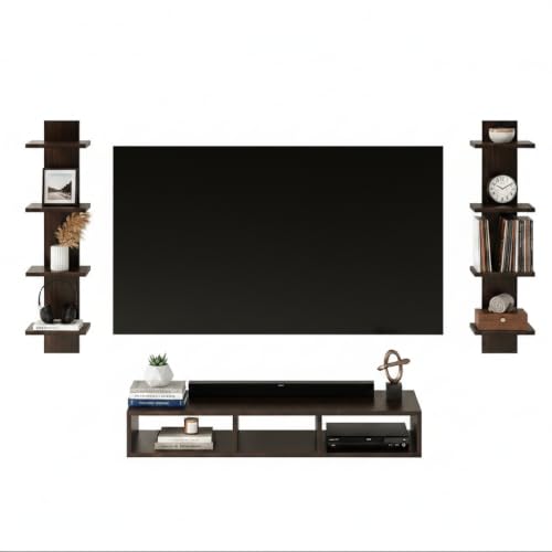Image of FURNEASER Qube Wall Mounted TV Unit for Living Room | TV Entertainment Center for TVs 32 to 55 Inch | Floating TV Stand with Storage Shelves & Set Top Box Rack | Wall Shelf for Living Room