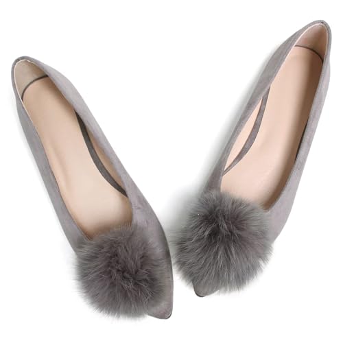 Stunner Women's Pointed Toe Flat Shoes Cute Pompom Ballet Shoes Slip on Dress Flat Shoes2