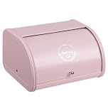 HollyHOME Bread Bin with Stainless Steel Body Metal Bread Bins for Kitchen Bread Storage Containers with Roll Up Easy Storage Bread Box Holder Lid,Light Pink