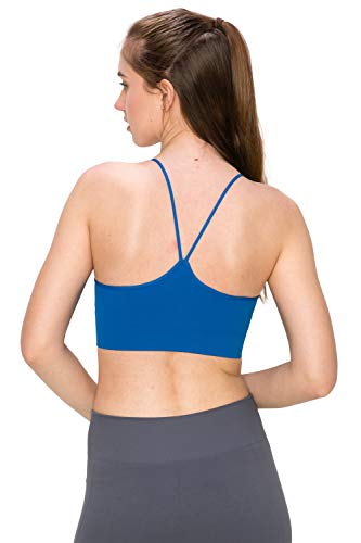 Kurve Women's Sports Bra Cami - Seamless Built-in Shelf Padded Camisole Workout Tank Top Removable Pads UPF 50+ Made in USA, Classic Blue, Medium/Large