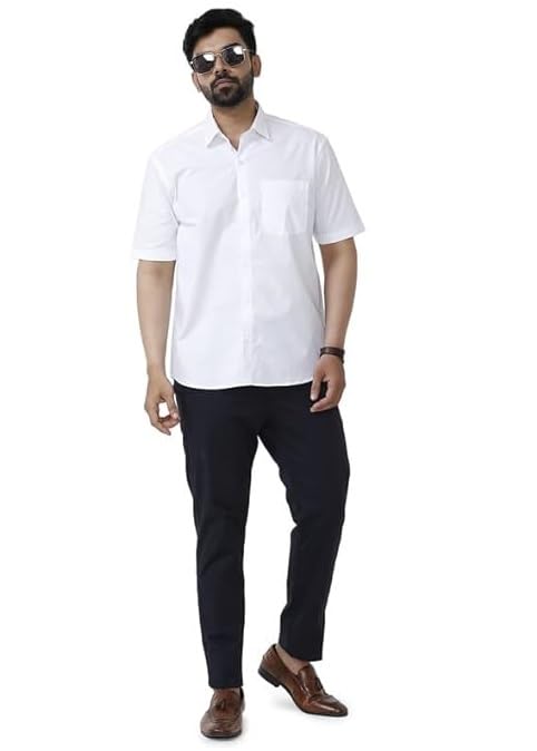 Image of Men's Khadie Cotton Half Sleeves Plain Solid Casual Shirt