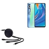 BoxWave Cable Compatible with Tecno Spark 7 Pro - AllCharge PD miniSync (100W), Retractable High-Speed Charging Portable USB Cable - Jet Black