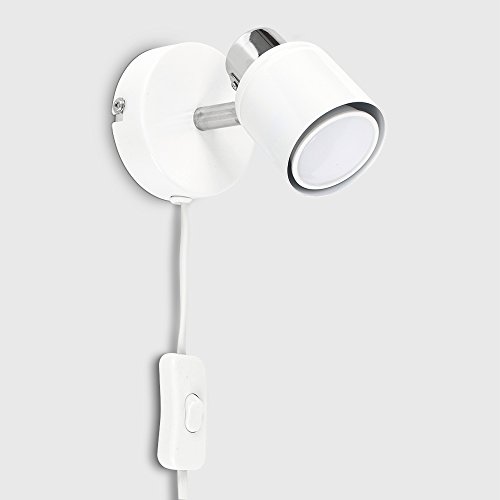 Modern Single Adjustable Ceiling/Wall Spotlight with Practical Plug, Cable and Switch - Complete with 1 x 5W GU10 Warm White LED Bulb - Image 5