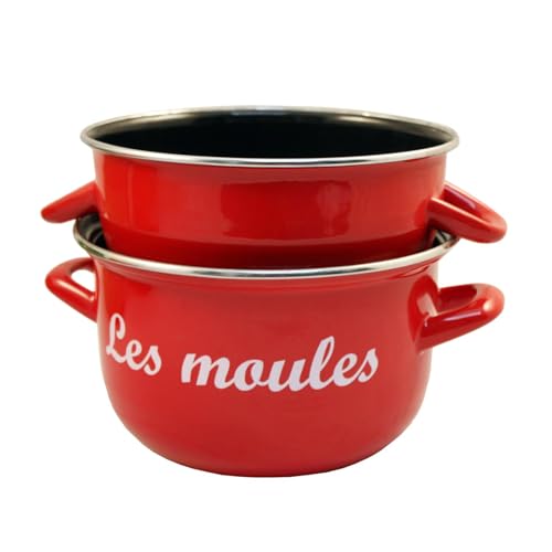 Baumalu, Marmite à Moules 24 cm Rouge en Acier Émaillé avec Couvercle Inox, Compatible Tous Feux...