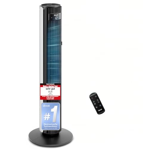 Levoit - DC Motor großer Turmventilator - sehr leiser Ventilator - 4 Modi/12 Stufen/12 Std Timer - Fernbedienung & Kühlung - Tower Fan mit 7,9m/s Geschwindigkeit - 90° oszillierender - Weiß, 106 cm
