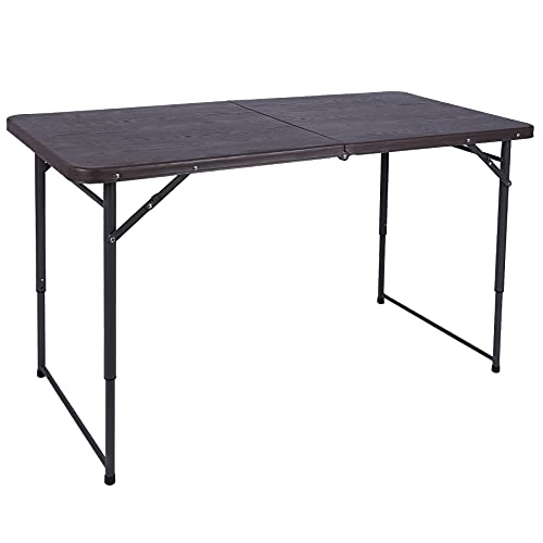 REDCAMP 48" Square Folding Card Table with Resin Top, Portable Fold in Half Small Card Tables for Adults Indoor Outdoor Use (Brown 4FT)