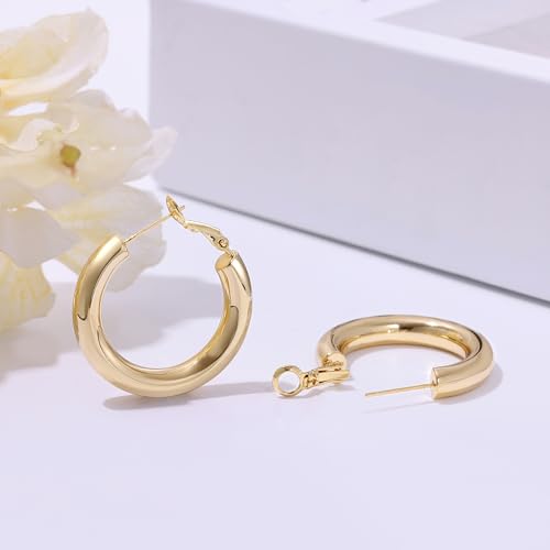 sovesi Chunky Gold Hoop Earrings for Women with 925 Sterling Silver Post, 14K Gold Plated Small Thick Gold Hoops Earrings for Women4