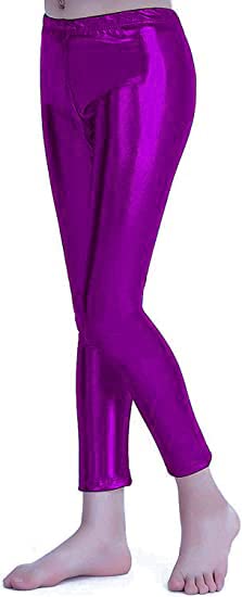 Carnavalife Leggins Niña Brillantes para Niña 4 12 Años, Cintura Elástica y Largo hasta el Tobillo, Mallas para Danza Disco Jazz Baile y Fiesta (6 años, Morado)