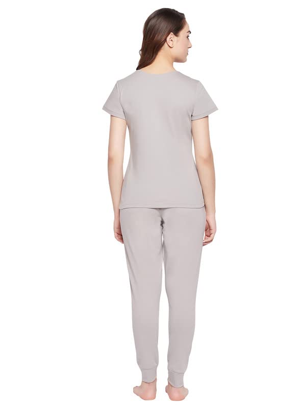 Image of Clovia Women's Cotton Text & Graphic Print Relaxed Top & Solid Jogger Pyjama Set