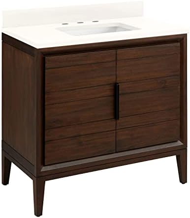 Signature Hardware 482508 Aliso 36" Free Standing Single Basin Vanity Set with Teak Cabinet, Granite Vanity Top, and Rectangular Porcelain Undermount Sink