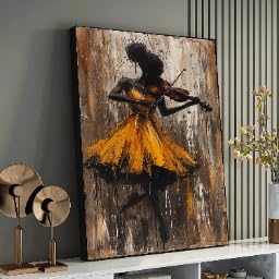 Tableau violoniste abstrait 50x70cm avec cadre pour habiller un mur vide sans effort