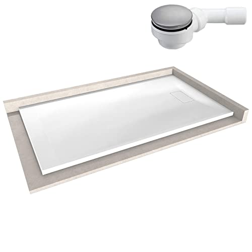 BERNSTEIN Duschtasse 80x160 cm Weiß matt Flache Bauhöhe, Duschwanne der GT-SERIE aus SMC, Rechteckiges Duschbecken mit Gefälle, SMC -Duschwanne komplett mit Ablaub Typ B