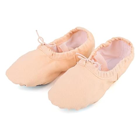 YUNICUS Canvas Ballet Shoes for Girls Children Adult Ballerina Shoes Split Sole(Little Kid 12,Beige 30) Cover