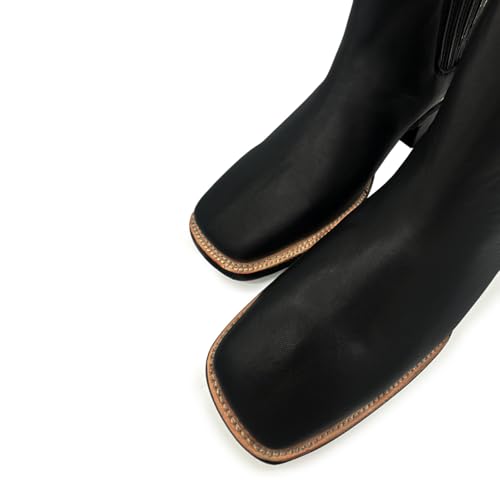 Men’s Square Toe Leather Black Ankle Boot4