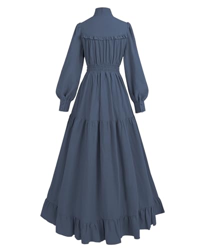 CR ROLECOS Black Victorian Dress for Women Long Sleeve Edwardian Dress Gothic Renaissance Costume