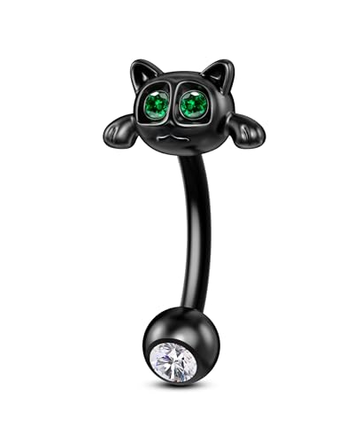 Cocharm COCART044-CAT-BK8MM Cute Black Halloween Rook Piercing Jewelry 16G Cat Rook Earrings 8Mm Stainless Steel Rook Jewelry 16G Rook Piercing Dainty Rook Bar Black Rook Barbell cover