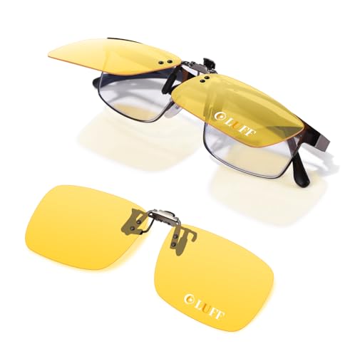 LUFF Night Driving Glasses Clip On | Polarized Anti Glare Night Vision for Men & Women | Over Prescription Glasses to Reduce Headlight Glare and Brighten Vision