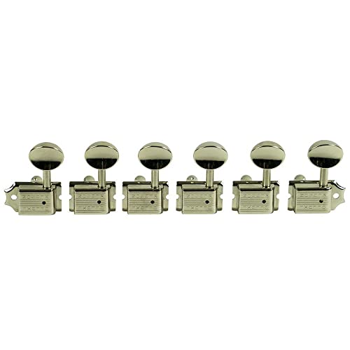 Kluson 6 In Line Left Hand Deluxe Series Tuning Machines - Double Line - Drilled Post - Nickel With