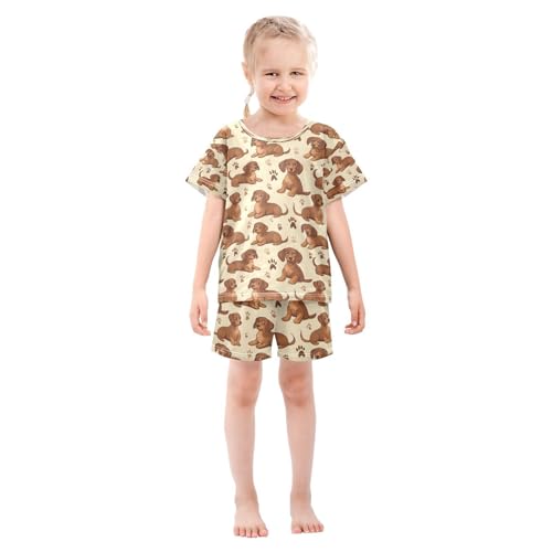 ALAZA Dachshund Dog Paw Print Pajamas Set Short Sleeve Cotton Sleepwear Summer Pjs 2 Piece 5-14Y3
