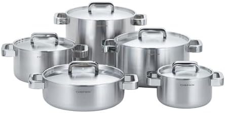 316 Stainless Steel Pot set, Cookware Set, 5-Piece, Pot with Lid, 5Ply, Induction Compatible, Dishwasher Safe, Heat-Resistant Silicone Handle