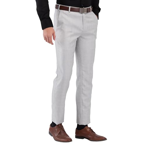 Image of Raymond Men's Slim Fit Checks Pattern Poly Viscose Blend Flat Front Formal Trouser