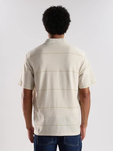 Image of Striped Relaxed Fit Cotton Polo T-Shirt